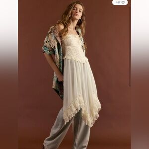 Free People Jocelyn Tube Corset Rosette Ruffles Vintage Lace Maxi Top XL